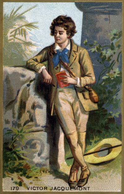 विक्टर जैक्वेमोंट का पोर्ट्रेट (1801 - 1832), फ्रांसीसी वनस्पतिशास्त्री और यात्री। 19 वीं शताब्दी की क्रोमोलिथोग्राफी। द्वारा अज्ञात कलाकार