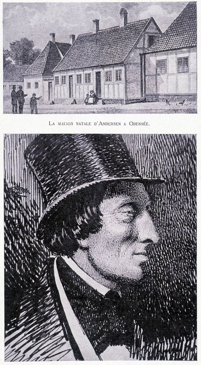 डेनिश लेखक हंस एंडरसन (1805 - 1875) का पोर्ट्रेट और ओडेंसी, डेनमार्क में उनका घर, लगभग 1832। द्वारा अज्ञात कलाकार