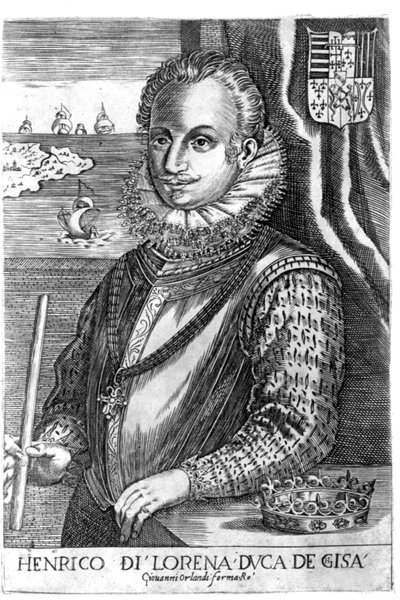 ड्यूक ऑफ गुइज़ का पोर्ट्रेट (लोरेन का हेनरी प्रथम, जिसे स्कैलाफ्रे (1550 - 1588) के रूप में जाना जाता है)। 17 वीं शताब्दी की नक्काशी। द्वारा अज्ञात कलाकार