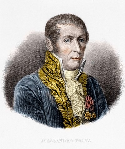 पोर्ट्रेट डी एलेसेंड्रो (अलेक्जेंड्रे) वोल्टा (1745 - 1827)। इतालवी भौतिक विज्ञानी, इलेक्ट्रिक बैटरी के आविष्कारक। 19वीं सदी की नक्काशी द्वारा अज्ञात कलाकार