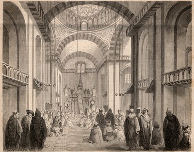 1862 में अल्जीयर्स की महान मस्जिद में रमजान (मुस्लिम केरेमे) की प्रार्थना। 1862 से "ले मोंडे शानदार" में उत्कीर्णन। निजी संग्रह। द्वारा अज्ञात कलाकार