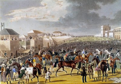 एप्सम रेस की तैयारी (एप्सम ओक्स: इंग्लिश हॉर्स रेस)। 19वीं सदी के निजी संग्रह की नक्काशी द्वारा अज्ञात कलाकार