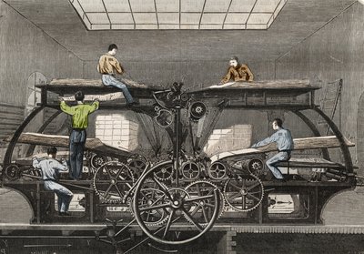 प्रिंटिंग प्रेस: पेरिस में अखबार "" ले सीकल "" का प्रिंटिंग प्रेस। 1857 से "ले मुसी डेस साइंसेज" में उत्कीर्णन द्वारा अज्ञात कलाकार