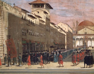 फ्लोरेंस में वाया डे सेर्वी पर जुलूस (पेंटिंग, c.1650) द्वारा अज्ञात कलाकार
