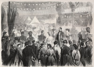 २१ जुलाई १८६१ को विची में शिविर डेस ग्रेनेडियर्स में नेपोलियन III (1808-1873) द्वारा कामचलाऊ क्वाड्रिल डी'होनूर - "ले मोंडे इलस्ट्रे" में उत्कीर्णन द्वारा अज्ञात कलाकार