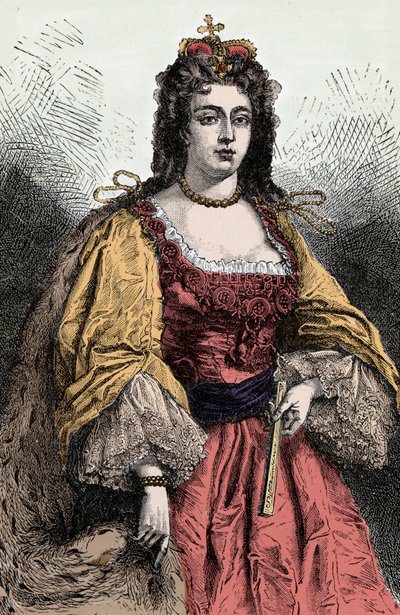 क्वीन ऐनी - ऐनी स्टुअर्ट (1665-1714), इंग्लैंड, आयरलैंड और स्कॉटलैंड की रानी का पोर्ट्रेट - द्वारा अज्ञात कलाकार