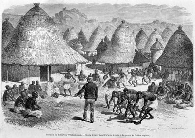 चितापनगौआ द्वारा डॉ. लिविंगस्टोन का स्वागत - "" लिविंगस्टोन की अंतिम यात्रा 1866-1873""" राउंड द वर्ल्ड" में", दूसरा सेम। १८७५ द्वारा अज्ञात कलाकार