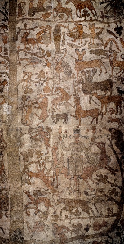 सिकंदर महान (356-323 ईसा पूर्व), मैसेडोइन के राजा और फारस के विजेता का प्रतिनिधित्व, भारत की विजय, जलप्रलय, ड्यूकालियन और पायराह के दौरान भारतीय जीवों को घेर लिया। पेंटालियोन का फुटपाथ (या पेंटालियोन) द्वारा अज्ञात कलाकार