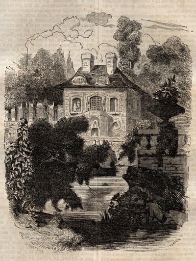 सेंट-पियरे (सेंट पीटर्सिनसेल) बर्न - स्विट्जरलैंड के द्वीप पर रूसो का निवास - जीन-जैक्स (जीन जैक्स) रूसो (1712-1778) द्वारा "" कन्फेशंस "के लिए चित्रण - 1849 का उत्कीर्णन द्वारा अज्ञात कलाकार