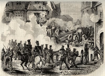 क्रांति 1848 - 1849, जर्मनी, फ्रैंकफर्ट - 18 सितंबर को फ्रैंकफर्ट, जर्मनी में सैनिकों ने एक बैरिकेड पर धावा बोल दिया द्वारा अज्ञात कलाकार