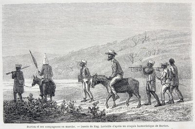 रिचर्ड फ्रांसिस बर्टन, ब्रिटिश खोजकर्ता (1821-1890), और अफ्रीका में उनके साथी। लेख "" कैप्टन बर्टन की अफ्रीका की महान झीलों की यात्रा 1857-59 "-" टूर डू मोंडे "" में, दूसरा सेमेस्टर। १८६० द्वारा अज्ञात कलाकार