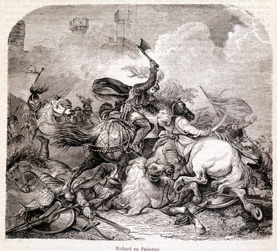 फिलिस्तीन में रिचर्ड। मौरिस लाचत्रे द्वारा 1857 में "" इतिहास के पोप, राजाओं, रानियों, सम्राटों, सदियों से "" में चित्रण द्वारा अज्ञात कलाकार