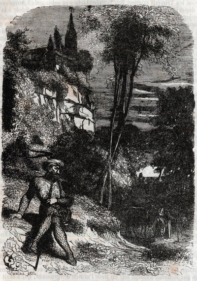 रोडोमोंट, इसाबेला और ओल्ड हर्मिट - 1851 लुडोविको एरियोस्टो द्वारा "" फ्यूरियस रोलैंड "" (ऑरलैंडो फ्यूरियोसो) (16 वीं शताब्दी) से उत्कीर्णन, जिसे एरियोस्टो के रूप में जाना जाता है - काउंट ऑफ ट्रेसन द्वारा इतालवी से अनुवादित और गुस्ताव हा द्वारा अज्ञात कलाकार