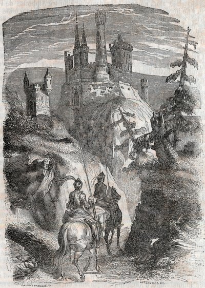 रोजर (रगगेरो, रग्गिएरो) और रिचर्ड एग्रेमोंट के महल को देखते हैं - 1851 से "" रोलैंड फ्यूरिउक्स"" (ऑरलैंडो फ्यूरियोसो) (16 वीं शताब्दी) से उत्कीर्णन लुडोविको एरियोस्टो, जिसे एरियोस्टा के रूप में जाना जाता है - काउंट ऑफ ट्रेसन द्वारा इताल द्वारा अज्ञात कलाकार