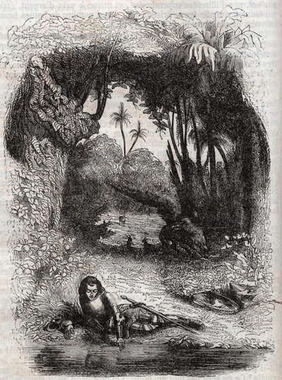 एल्सीना द्वीप पर रग्गिएरो, - १८५१ लुडोविको एरियोस्टो की कविता ऑरलैंडो फ्यूरियोसो (१५१६) से उत्कीर्णन, - काउंट ऑफ़ ट्रेसन द्वारा इतालवी से अनुवादित संस्करण और गुस्ताव हार्वर्ड द्वारा प्रकाशित १८५१ द्वारा अज्ञात कलाकार