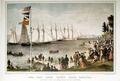 1844 में न्यूयॉर्क यॉट क्लब में सेलबोट रेगेट (19वीं सदी का प्रिंट) द्वारा अज्ञात कलाकार