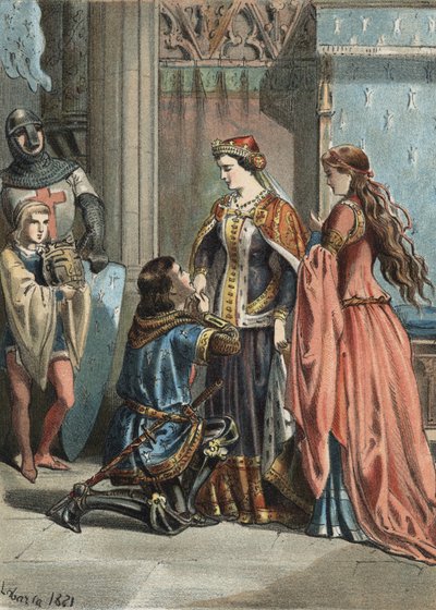 फ्रांस के राजा सेंट लुइस (1214-1270) और उनकी मां ब्लैंच डी कैस्टिले (1188-1252)। जुआन जस्टो ह्यूगेट द्वारा "द कल्ट ऑफ ब्यूटी" में 1881 की उत्कीर्णन, मोलिनास हरमनोस संपादक द्वारा अज्ञात कलाकार