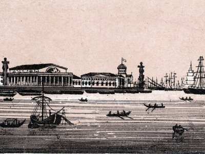 सेंट पीटर्सबर्ग, रूस: सेंट पीटर्सबर्ग में नेवा नदी और एक्सचेंज का दृश्य। में "" दुनिया 168 विचारों को दर्शाती है "" अदिनांकित (19 वीं शताब्दी के अंत में) द्वारा अज्ञात कलाकार