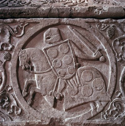 महल परिवार के शूरवीर (शायद महल के ह्यूग) का सरकोफैगस, निचली राहत का विवरण। संगमरमर। 1292. टूलूज़, चर्च ऑफ़ जैकोबिन्स द्वारा अज्ञात कलाकार