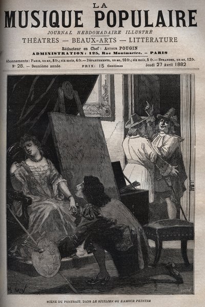जीन-बैप्टिस्ट लुली (जीन बैप्टिस्ट (लुली (जियोवन्नी बतिस्ता लुल्ली) (1632-1687)) के संगीत पर एक अभिनय में मोलिरे द्वारा कॉमेडी "" ई सिसिलियन ओ ल'अमोर पेंटर "" में चित्र का दृश्य। "लोकप्रिय संगीत" "" - सचित्र साप्त द्वारा अज्ञात कलाकार