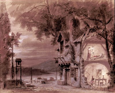 पेरिस ओपेरा में प्रदर्शन के लिए इतालवी संगीतकार ग्यूसेप वर्डी (1813-1901) द्वारा ओपेरा "" रिगोलेटो "" के लिए फिलिप चैपरॉन की दृश्यता द्वारा अज्ञात कलाकार