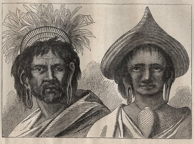 कैप्टन जेम्स कुक (1728-1779) द्वारा दूसरी यात्रा (1772-1775): ईस्टर द्वीप के पुरुष और महिला - "18 वीं शताब्दी के महान नाविक" से चित्रण। द्वारा अज्ञात कलाकार