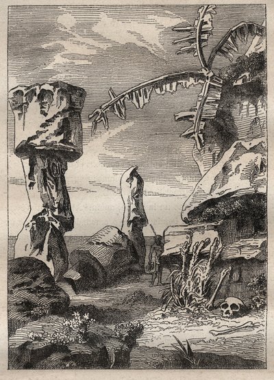 कैप्टन जेम्स कुक (1728-1779) द्वारा दूसरी यात्रा (1772-1775): ईस्टर द्वीप के स्मारक (स्मारकीय मूर्तियाँ, मोई) - "18 वीं शताब्दी के महान नाविक" से लिया गया चित्रण। द्वारा अज्ञात कलाकार