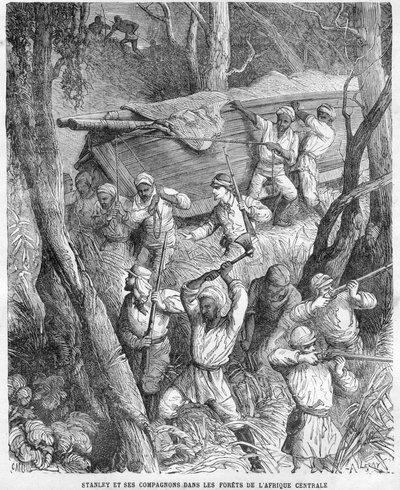 अफ्रीका में स्टेनली - मध्य अफ्रीका के लिए स्टेनली का अभियान 1874-1877: जंगल के माध्यम से मार्चिंग - होरेस कैस्टेली (1825-1889) द्वारा एक ड्राइंग के बाद वुडकट। द्वारा अज्ञात कलाकार