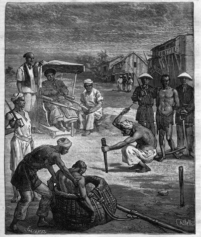 टोंकिन में दो समुद्री डाकू की आपूर्ति - द टोनकिन समुद्री डाकू - पियरे मेल (चार्ल्स कॉस और चार्ल्स विन्सेंट) द्वारा उपन्यास के लिए चित्रण "" जर्नल डेस वॉयेज "" 1884 में उत्कीर्णन द्वारा अज्ञात कलाकार