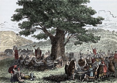 छुट्टियों का आनंद ले रहे ट्यूटन - 19वीं सदी के अंत की नक्काशी engraving द्वारा अज्ञात कलाकार