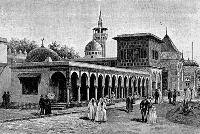 अंतरराष्ट्रीय प्रदर्शनी 1889 के दौरान एस्प्लेनेड डेस इनवैलिड्स में अल्जीरियाई महल। द्वारा अज्ञात कलाकार