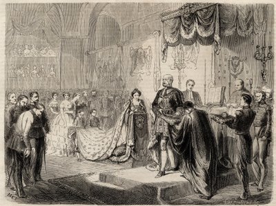 1861 में कोएनिग्सबर्ग में किंग विलियम प्रथम का राज्याभिषेक - कैसल चर्च कोनिग्सबर्ग में प्रशिया के राजा और रानी का राज्याभिषेक - प्रशिया के विलियम प्रथम - 1861 द्वारा अज्ञात कलाकार