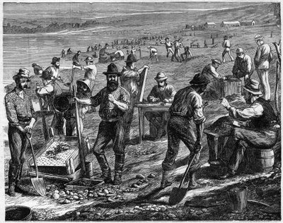 द डायमंड फील्ड्स एट द केप - वाशिंग फॉर डायमंड्स - वाश डायमंड्स इन द साउथ अफ्रीका 19वीं सदी में। द्वारा अज्ञात कलाकार