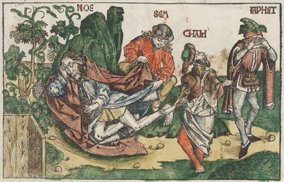 नूह का शराबीपन, c.1483-95 (हाथ से रंगी लकडी) द्वारा अज्ञात कलाकार