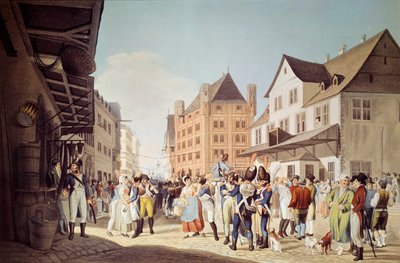 24 वीं इन्फैंट्री रेजिमेंट के फ्रांसीसी सैनिकों ने फ्रैंकफर्ट को 1808 फ्रैंकफर्ट के जनरल ऑगरेउ एनग्रेविंग, ऐतिहासिक संग्रहालय के साथ छोड़ दिया द्वारा अज्ञात कलाकार