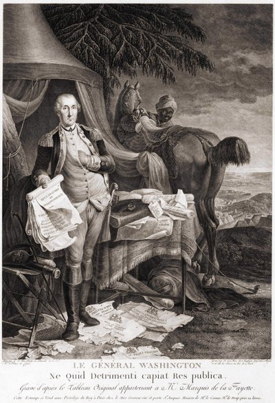 जनरल वाशिंगटन (1732 - 1799), मार्क्विस डे ला फेयेट से संबंधित मूल पेंटिंग के बाद उकेरा गया। द्वारा अज्ञात कलाकार
