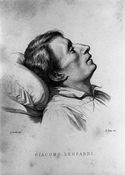 इतालवी कवि जियाकोमो लियोपार्डी (1798-1837) उनकी मृत्युशय्या पर। द्वारा अज्ञात कलाकार