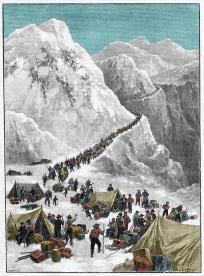 द क्लोंडाइक गोल्ड रश - अलास्का गोल्ड रश के दौरान चिलकूट दर्रे को पार करने वाले सोने के साधक द्वारा अज्ञात कलाकार
