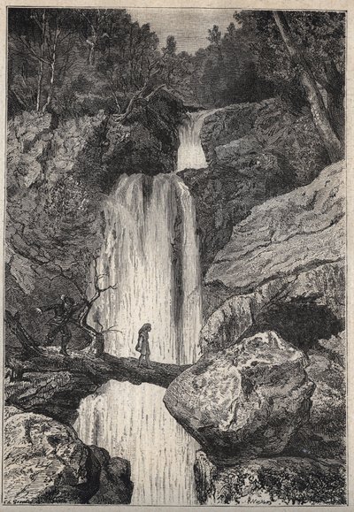 द लिंकलेटर वॉटरफॉल - वाल्टर स्कॉट (1771-1832) के ऐतिहासिक उपन्यास "द प्यूरिटन्स ऑफ स्कॉटलैंड" (ओल्ड मॉर्टेलिटी) के लिए 19वीं सदी का चित्रण द्वारा अज्ञात कलाकार