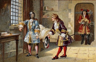 द मैन विद द आयरन मास्क, 1679 से 1703 तक राज्य का एक आंतरिक कैदी द्वीप सैंटे मार्गुराइट (सैंटे-मार्गुराइट) के किले में द्वारा अज्ञात कलाकार