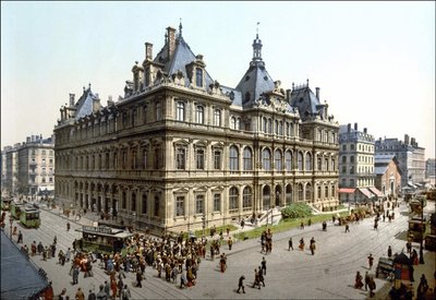 ल्यों में पैलेस डे ला बोर्स। 1890 के आसपास फोटोक्रोम। द्वारा अज्ञात कलाकार