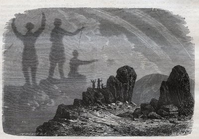 हर्ज़ पर्वत में ब्रोकन का भूत - ब्रोकन स्पेक्ट्रम या ब्रोकन स्पेक्ट्रम - 1877 से उत्कीर्णन द्वारा अज्ञात कलाकार