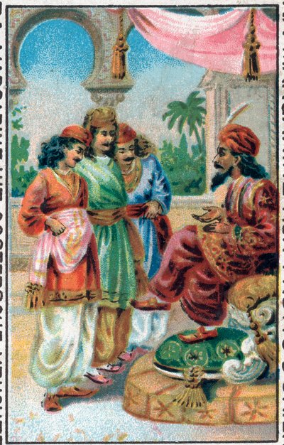 सुल्तान और उसके बेटे। प्रिंस अहमद का इतिहास और शुल्क पेरिस-बनौ (परी बनौ) (परिबानु)। 1001 रातों की कहानी (हजार और एक रात की दास्तां)। 19वीं सदी के उत्तरार्ध की क्रोमोलिथोग्राफी। द्वारा अज्ञात कलाकार