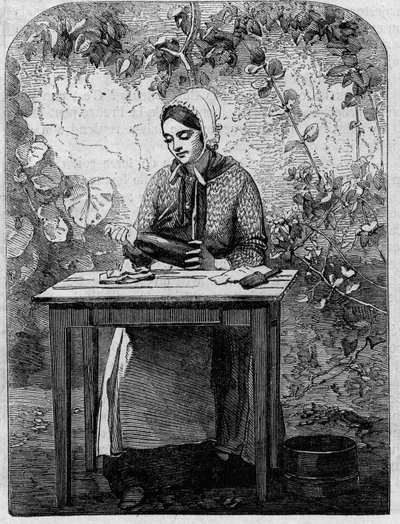 शैम्पेन वाइन की बॉटलिंग। 1864 से उत्कीर्णन। द्वारा अज्ञात कलाकार