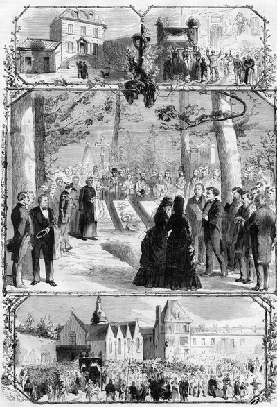 अलेक्जेंड्रे डुमास पेरे (1802-1870) का विलर्स कॉटरेट्स (विलर्स-कॉटेरेट्स) में अंतिम संस्कार। "" ल 'विश्वविद्यालय शानदार" में उत्कीर्णन द्वारा अज्ञात कलाकार