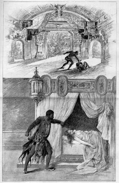 शानदार थिएटर: ओटेलो (ओथेलो), ग्यूसेप वर्डी द्वारा ओपेरा (1813-1901), इतालवी संगीतकार, 12 फरवरी को मिलान में स्काला थिएटर में प्रतिनिधित्व किया। द्वारा अज्ञात कलाकार