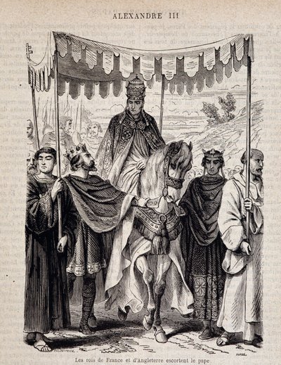 फ्रांस के राजा लुई VII द यंग (1120 - 1180) और इंग्लैंड एस्कॉर्ट पोप अलेक्जेंडर III - "हिस्टोइरे डेस पोप्स" में, nd द्वारा अज्ञात कलाकार