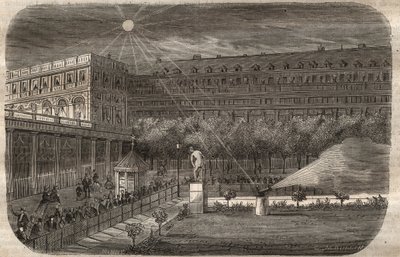पेरिस में पैलेस रॉयल (पलाइस-रॉयल) में दोपहर की बंदूक (सौर तोप)। 1857 से "ले मुसी डेस साइंसेज" में उत्कीर्णन द्वारा अज्ञात कलाकार