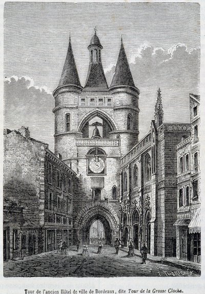 पूर्व H detel de Ville de Bordeaux की यात्रा, जिसे "Tour de la Grosse Bell" के नाम से जाना जाता है - उत्कीर्ण द्वारा अज्ञात कलाकार