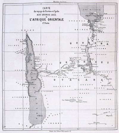 रिचर्ड फ्रांसिस बर्टन, ब्रिटिश खोजकर्ता (1821-1890) और स्पीके टू द ग्रेट लेक्स ऑफ ईस्ट अफ्रीका 1857-59 - टूर डू मोंडे द्वारा अज्ञात कलाकार